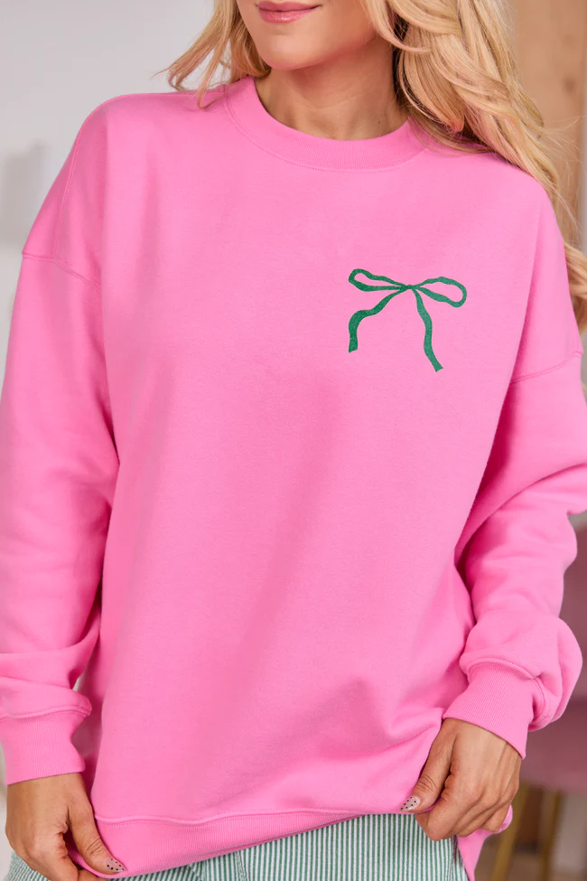 Bow Guest Check Pink Graphic Sweatshirt - Image 2