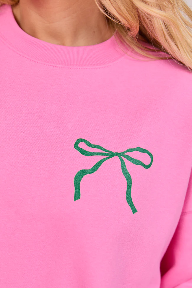 Bow Guest Check Pink Graphic Sweatshirt - Image 5