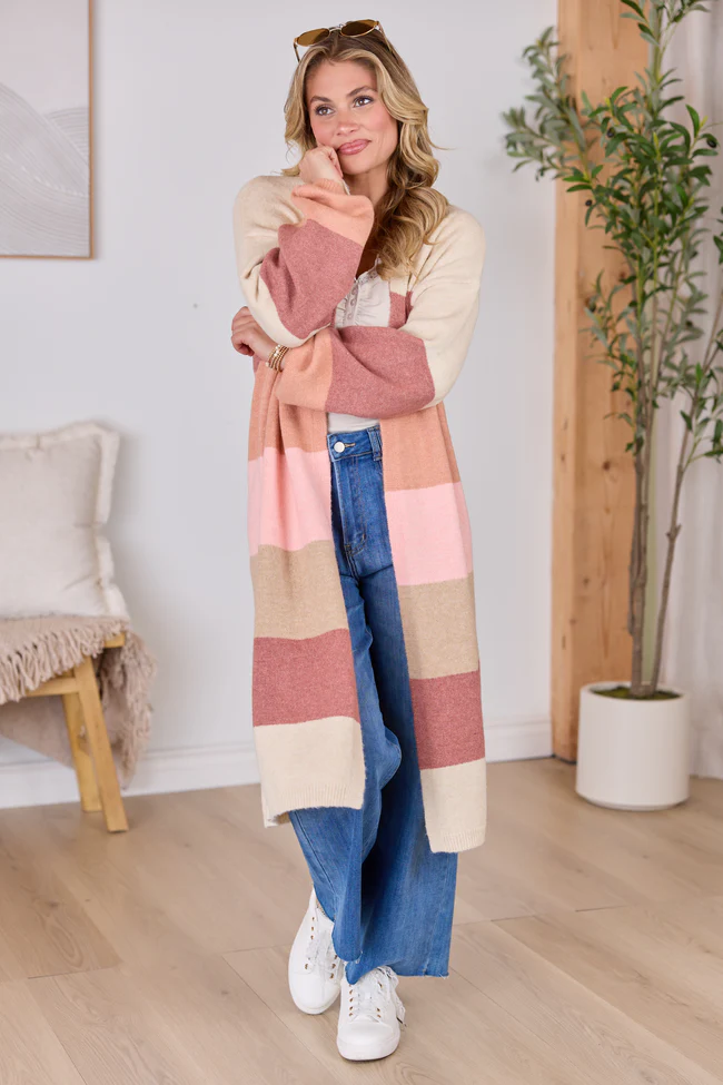 Maxine Mauve Striped Long Cardigan - Image 2