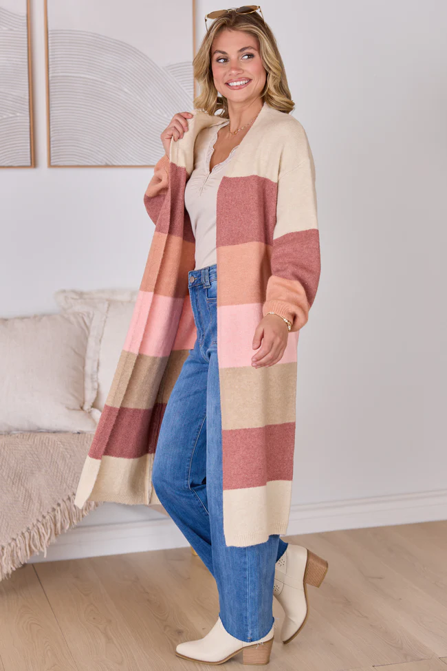 Maxine Mauve Striped Long Cardigan - Image 3