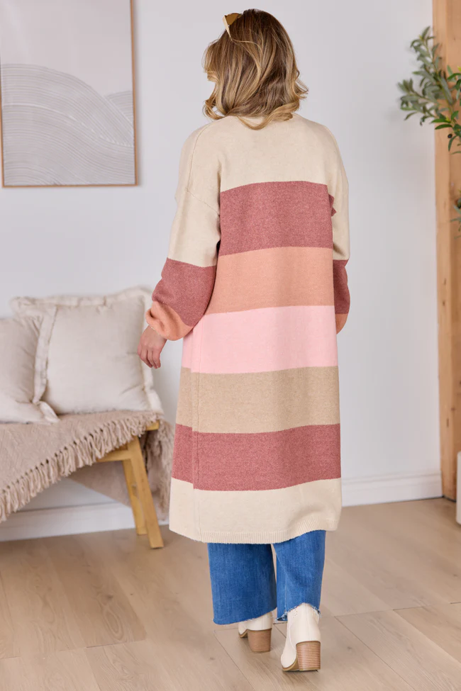 Maxine Mauve Striped Long Cardigan - Image 4