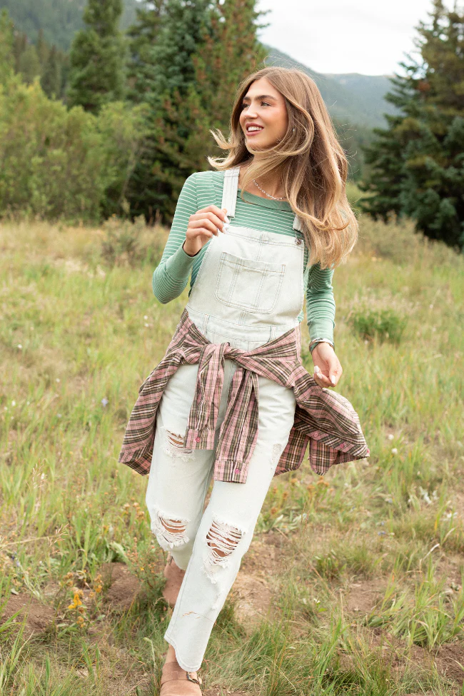 Brynn Light Wash Distressed Denim Overalls FINAL SALE - Image 2