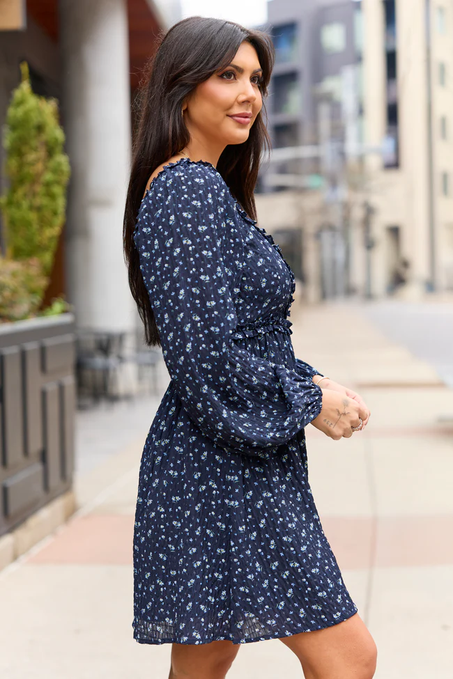 Brynn Navy Blue Floral Mini Dress SALE - Image 3