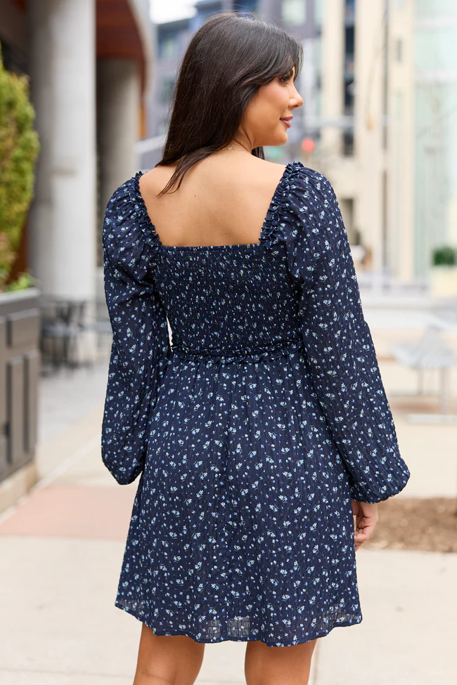 Brynn Navy Blue Floral Mini Dress SALE - Image 4