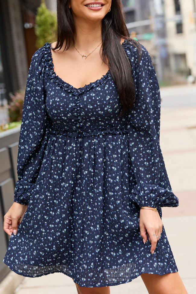 Brynn Navy Blue Floral Mini Dress SALE - Image 5