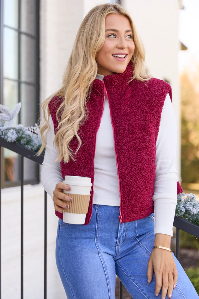 Bunny Red Sherpa Zip Vest FINAL SALE