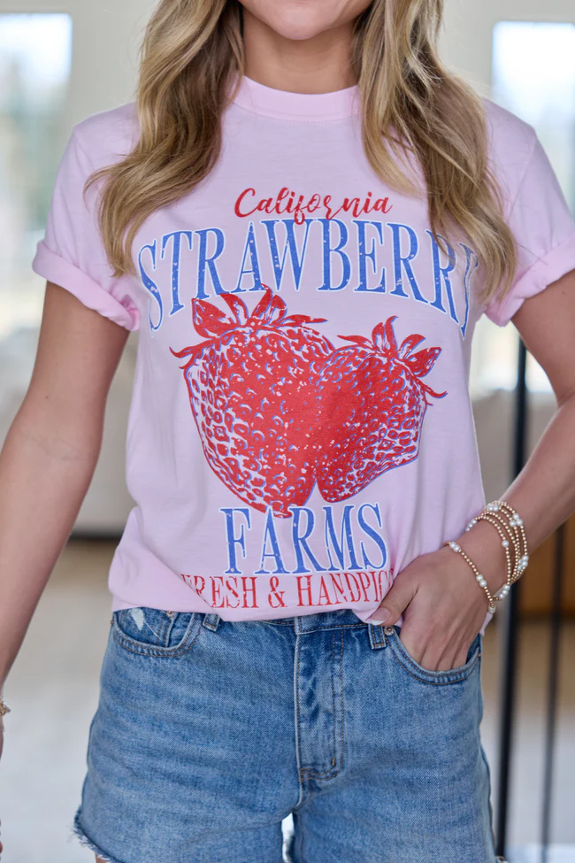 California Strawberry Farms Light Pink Graphic Tee - Image 2