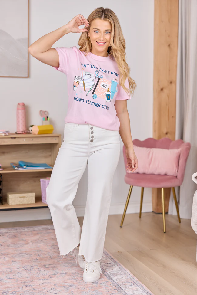 Can't Talk Teacher Stuff Light Pink Graphic Tee - Image 3