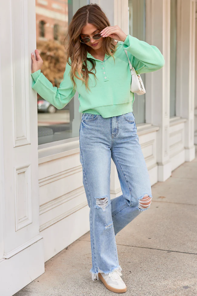 Casey Mint Henley Pullover - Image 2