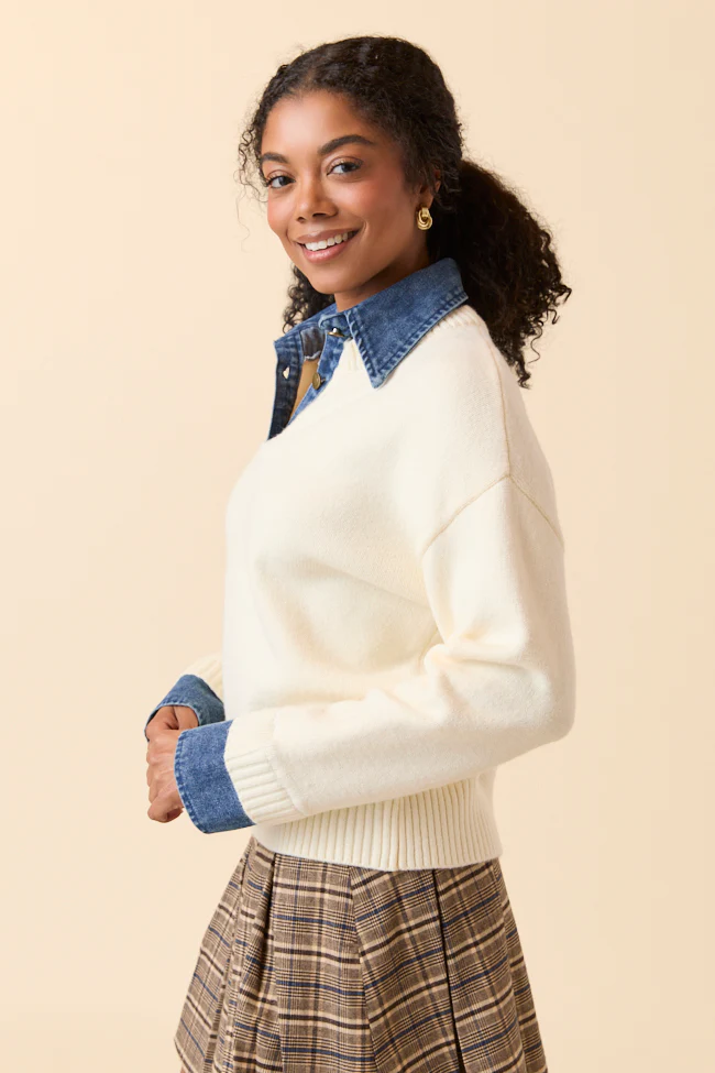 Cecil Ivory And Denim Collared Sweater FINAL SALE - Image 6