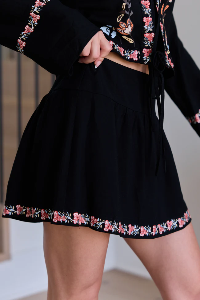Celeste Black Floral Border Skirt - Image 3