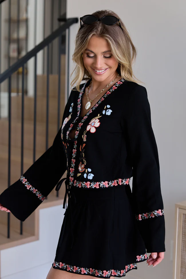 Celeste Black Floral Tie Top - Image 3