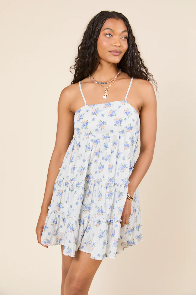 Change My Tune Blue Floral Square Neck Romper Dress - Image 2