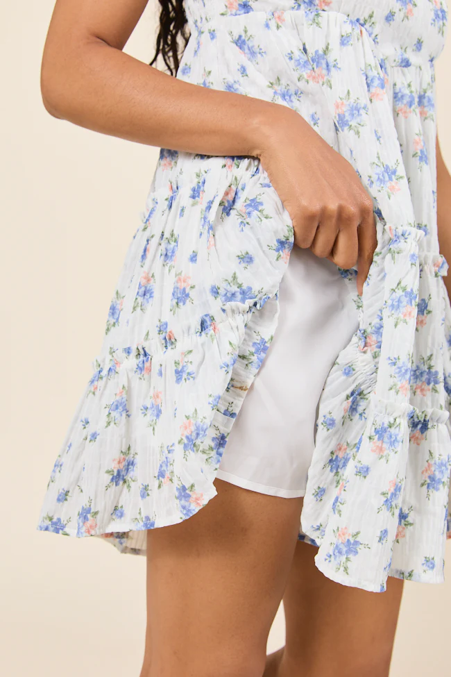 Change My Tune Blue Floral Square Neck Romper Dress - Image 4