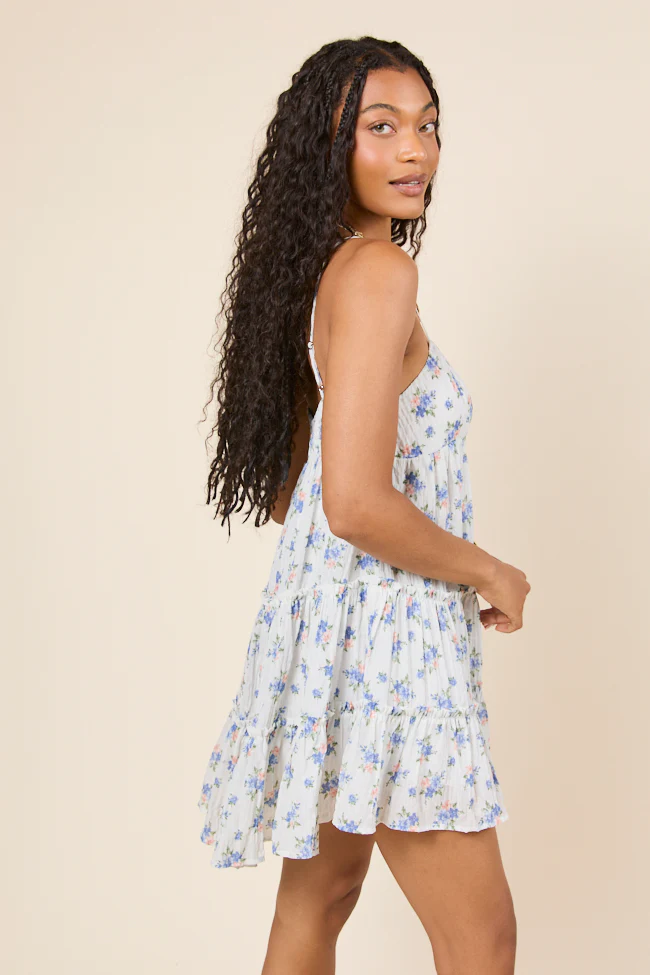 Change My Tune Blue Floral Square Neck Romper Dress - Image 5
