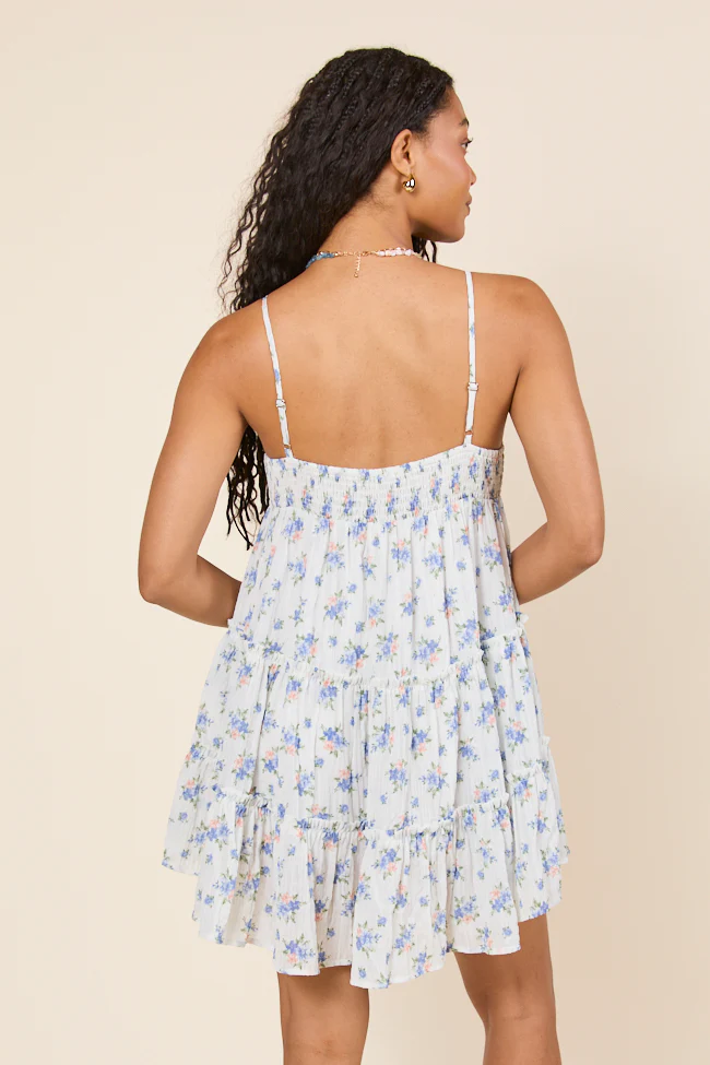 Change My Tune Blue Floral Square Neck Romper Dress - Image 6