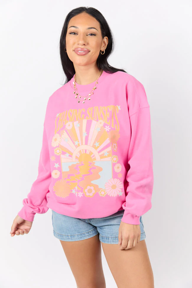 Chasing Sunsets Pink Graphic Sweatshirt - Image 3
