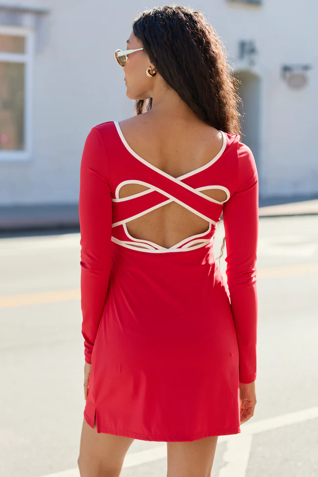 Chasing Victory Cherry Red Long Sleeve Active Dress - Image 5