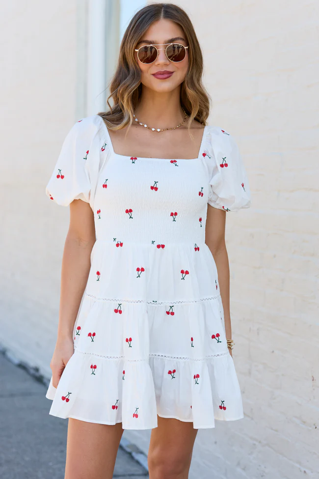 Cherry To My Cola Embroidered Ivory Dress - Image 3