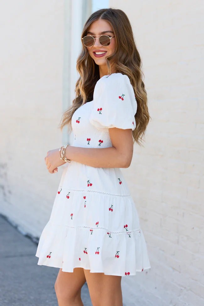 Cherry To My Cola Embroidered Ivory Dress - Image 4