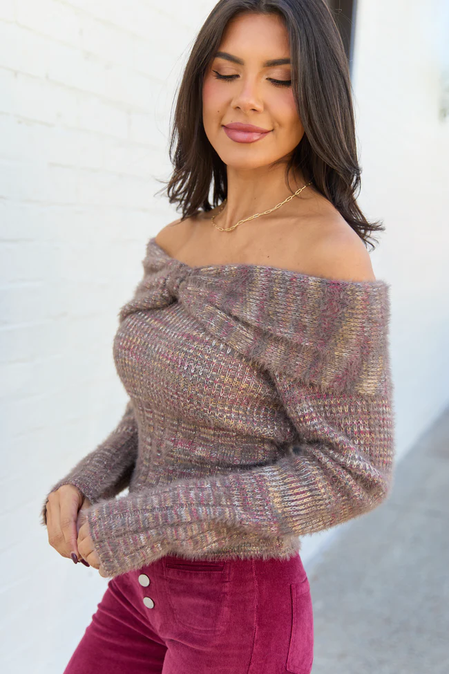 Chiara Brown Multi Off-Shoulder Sweater Top FINAL SALE - Image 3