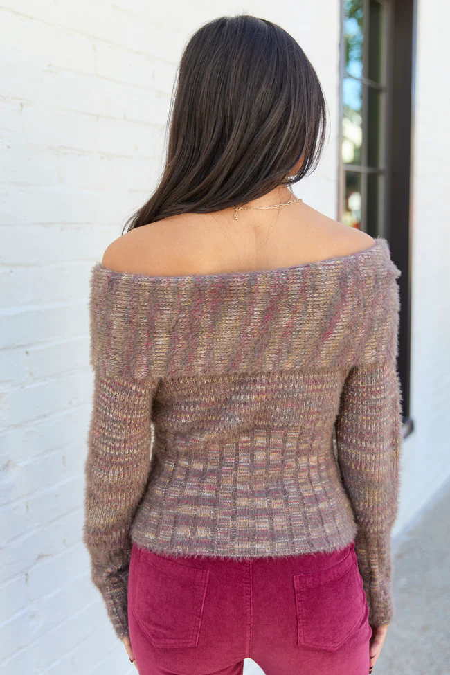 Chiara Brown Multi Off-Shoulder Sweater Top FINAL SALE - Image 4