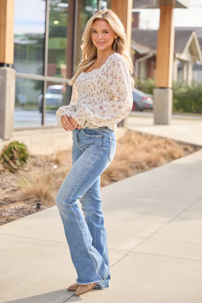 Cierra Neutral Gauze Floral Top FINAL SALE - Image 2