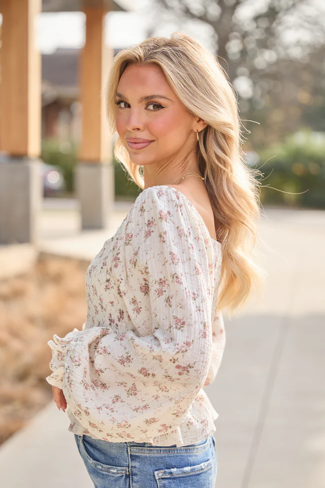 Cierra Neutral Gauze Floral Top FINAL SALE - Image 3