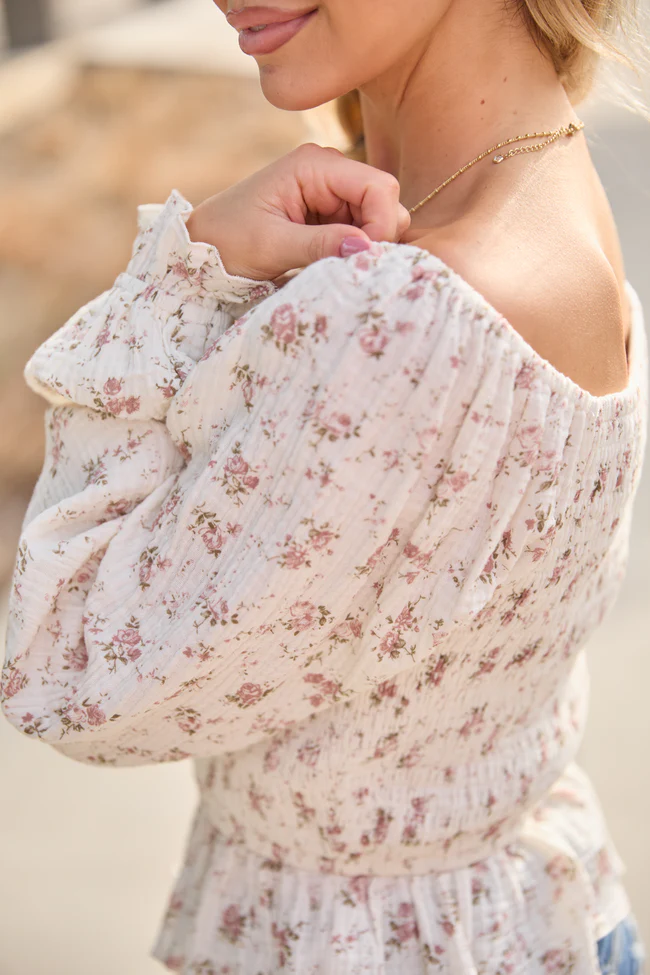 Cierra Neutral Gauze Floral Top FINAL SALE - Image 5