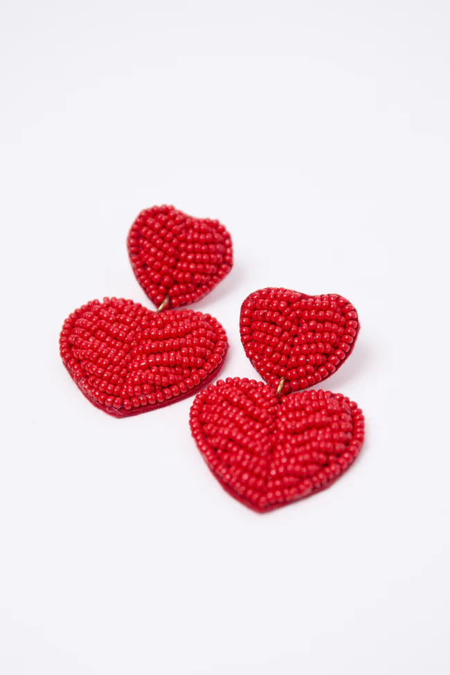 Cindy Red Beaded Heart Earrings FINAL SALE - Image 2