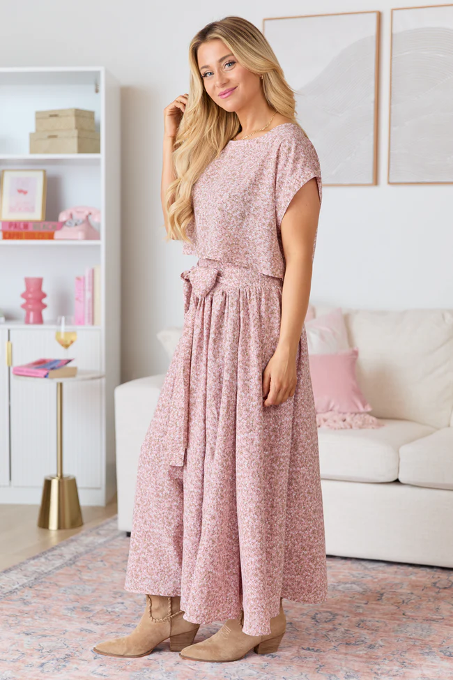 Cleo Pink Floral Tie Front Skirt Set FINAL SALE - Image 4