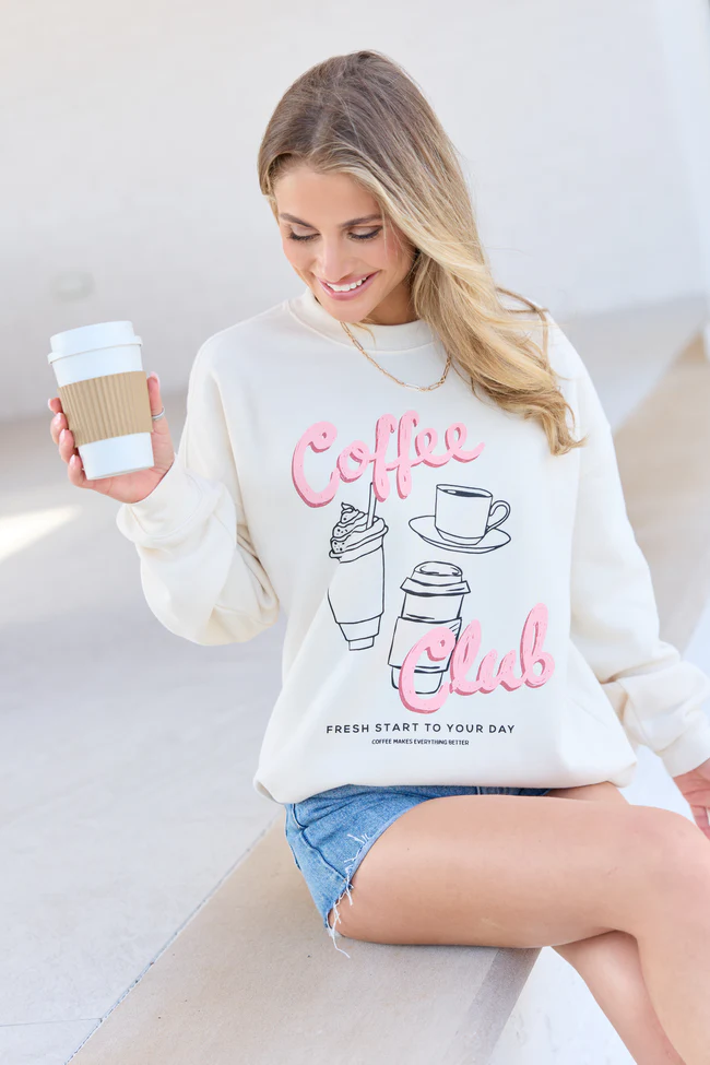 Coffee Club Cream Graphic Sweatshirt - Image 4
