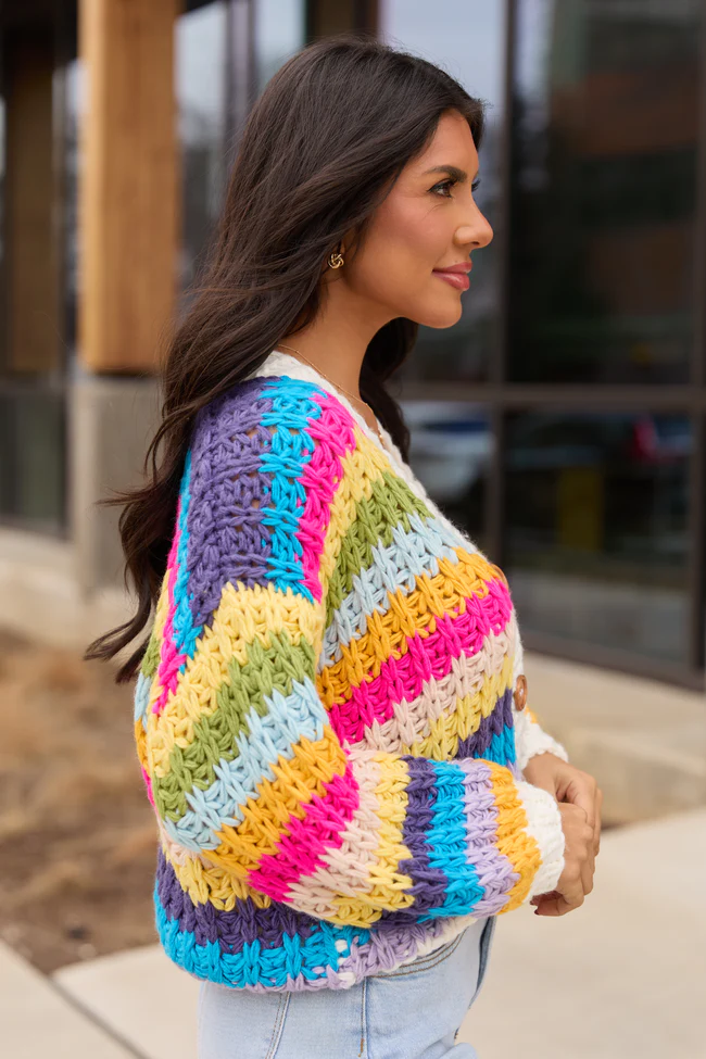 Colleen Multi-Stripe Cropped Chunky Cardigan - Image 3