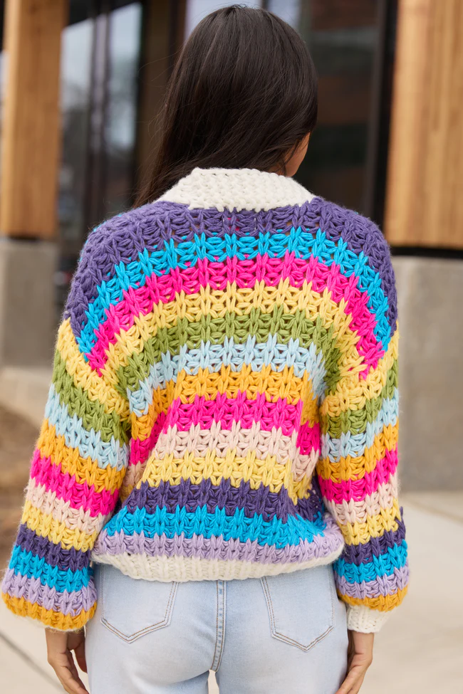 Colleen Multi-Stripe Cropped Chunky Cardigan - Image 4