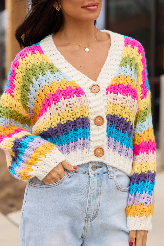 Colleen Multi-Stripe Cropped Chunky Cardigan - Image 5