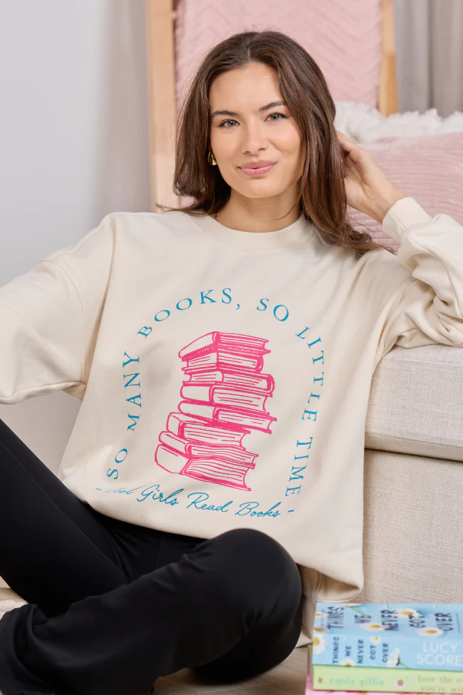 Cool Girls Read Books Cream Graphic Sweatshirt - Image 2