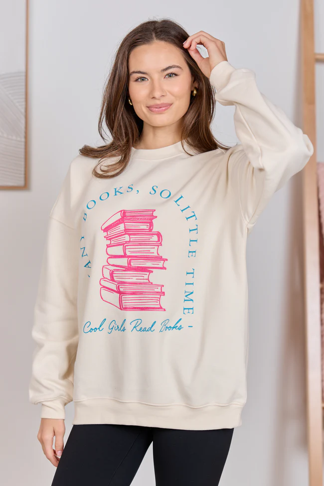 Cool Girls Read Books Cream Graphic Sweatshirt - Image 4