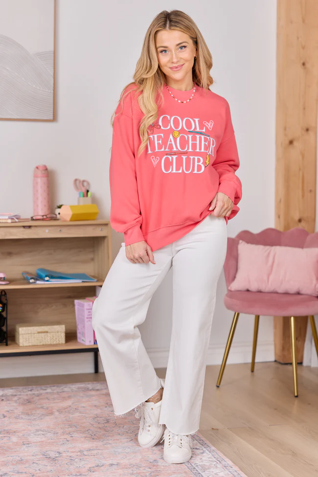 Cool Teacher Club Light Red Graphic Sweatshirt - Image 4