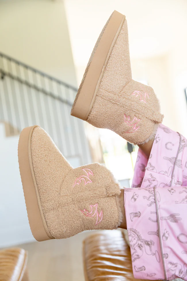 Cooper Tan Flair Stitch Shearling Platform Slippers FINAL SALE