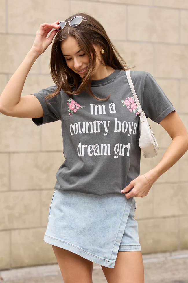 Country Boy's Dream Girl Dark Grey Graphic Tee - Image 4