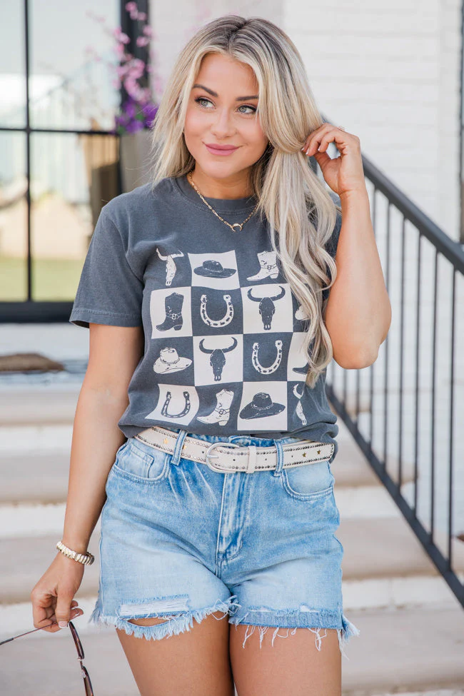 Country Checkered Dark Grey Graphic Tee - Image 3