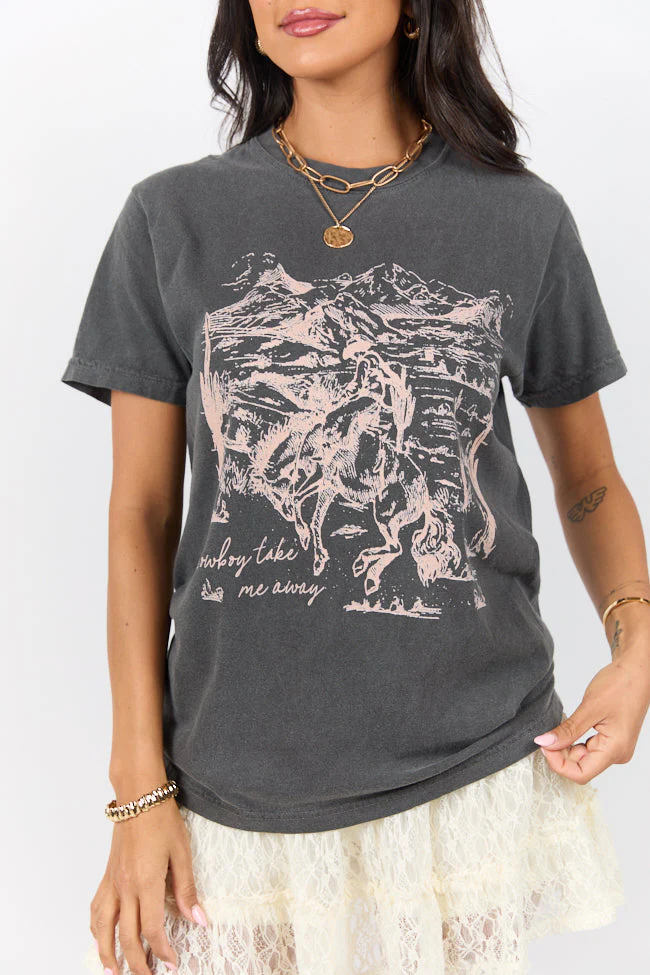 Cowboy Take Me Away Dark Grey Graphic Tee - Image 3