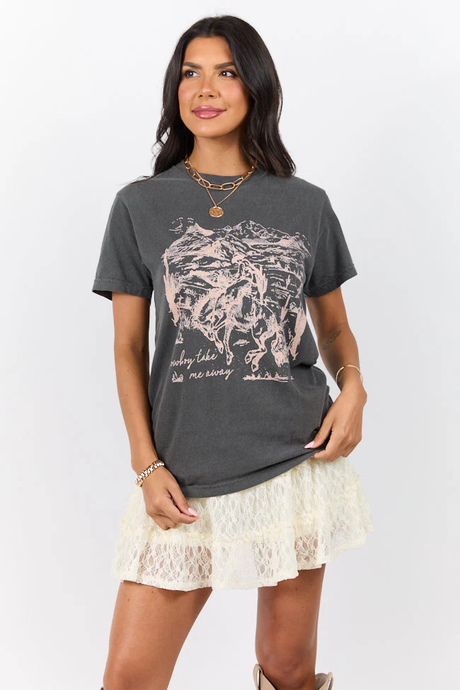 Cowboy Take Me Away Dark Grey Graphic Tee - Image 4