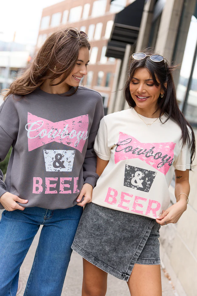 Cowboys & Beer Dark Grey Graphic Sweatshirt - Image 2