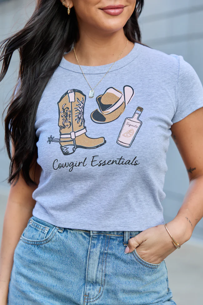 Cowgirl Essentials Heather Grey Baby Graphic Tee - Image 2