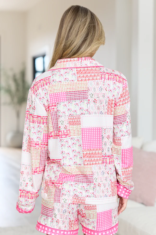 Cozy Crush Long Sleeve Pajama Top - Patchwork Pop Pink - Image 5