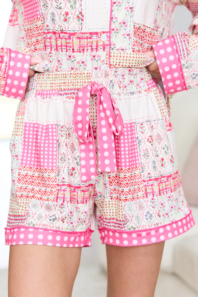 Cozy Crush Pajama Shorts - Patchwork Pop Pink