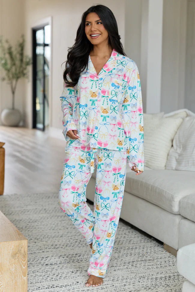 Cozy Crush Long Sleeve Pajama Top - Take A Bow Multi Pastel - Image 2