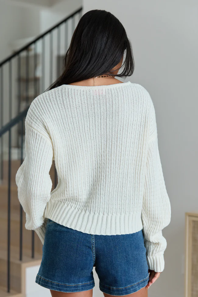Crystal Ivory Cropped Cable Crewneck Sweater - Image 5