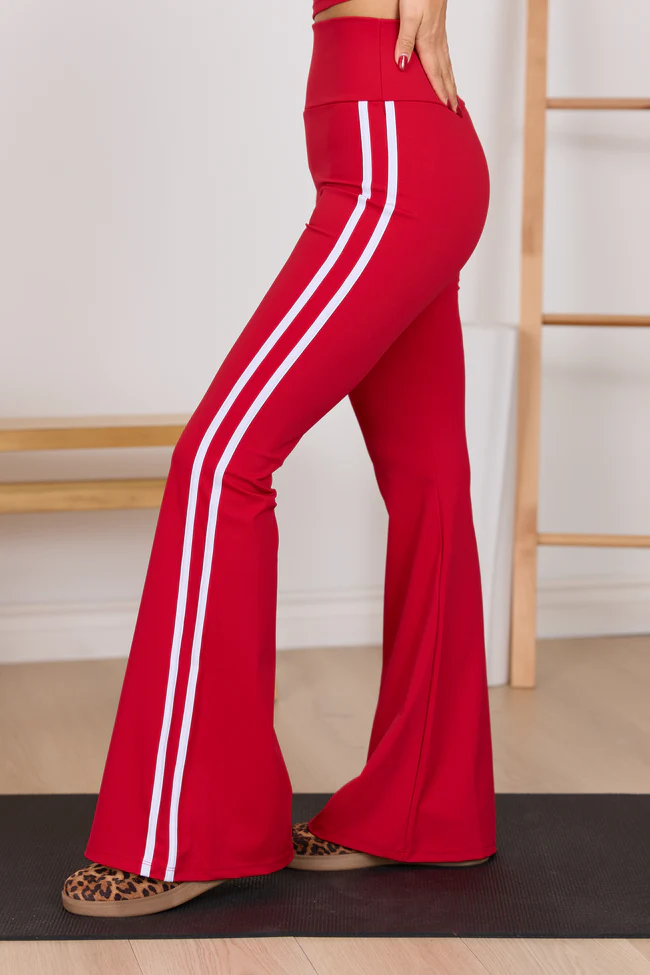 Daily Dash Cherry Red Flare Leggings - Image 4